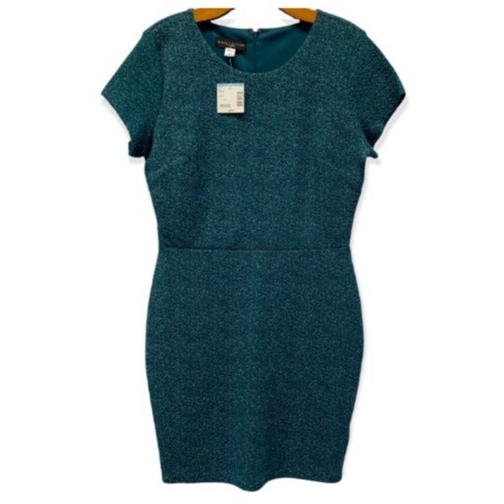 New simply styled body con teal white dress med